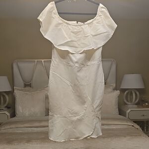 Ashley Stewart Cream Off-Shoulder Mini Dress